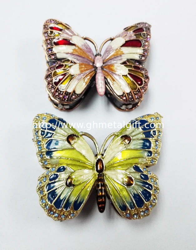 Colorful Butterfly Metal Alloy Jewelry Box Butterfly Trinket Box