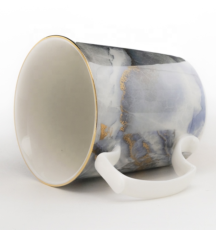 Marble design high-end cup and saucer gift set porcelain coffee tea cups and saucers