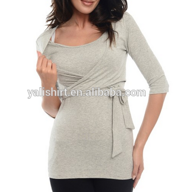 Custom pregnancy clothes breastfeeding wholesale 3/4 sleeves 2 IN1 maternity nursing wrap tops