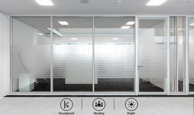Soundproof Glass Partition Wall System Aluminum Profile With Tempered Glass