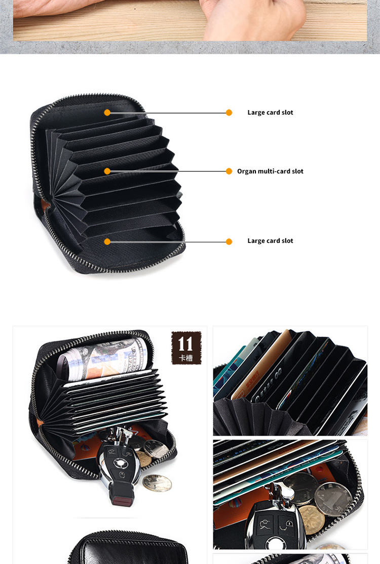 Unisex Coin Purse with Large Capacity and Rfid Blocking Zipper Closure in Leather