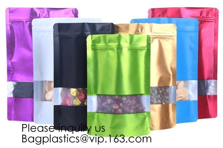 Matte Metallic Color with Frosted Window Display Stand-Up Zip lockk Bags,Aluminum Foil Back - Resealable Zip lockk and Heat