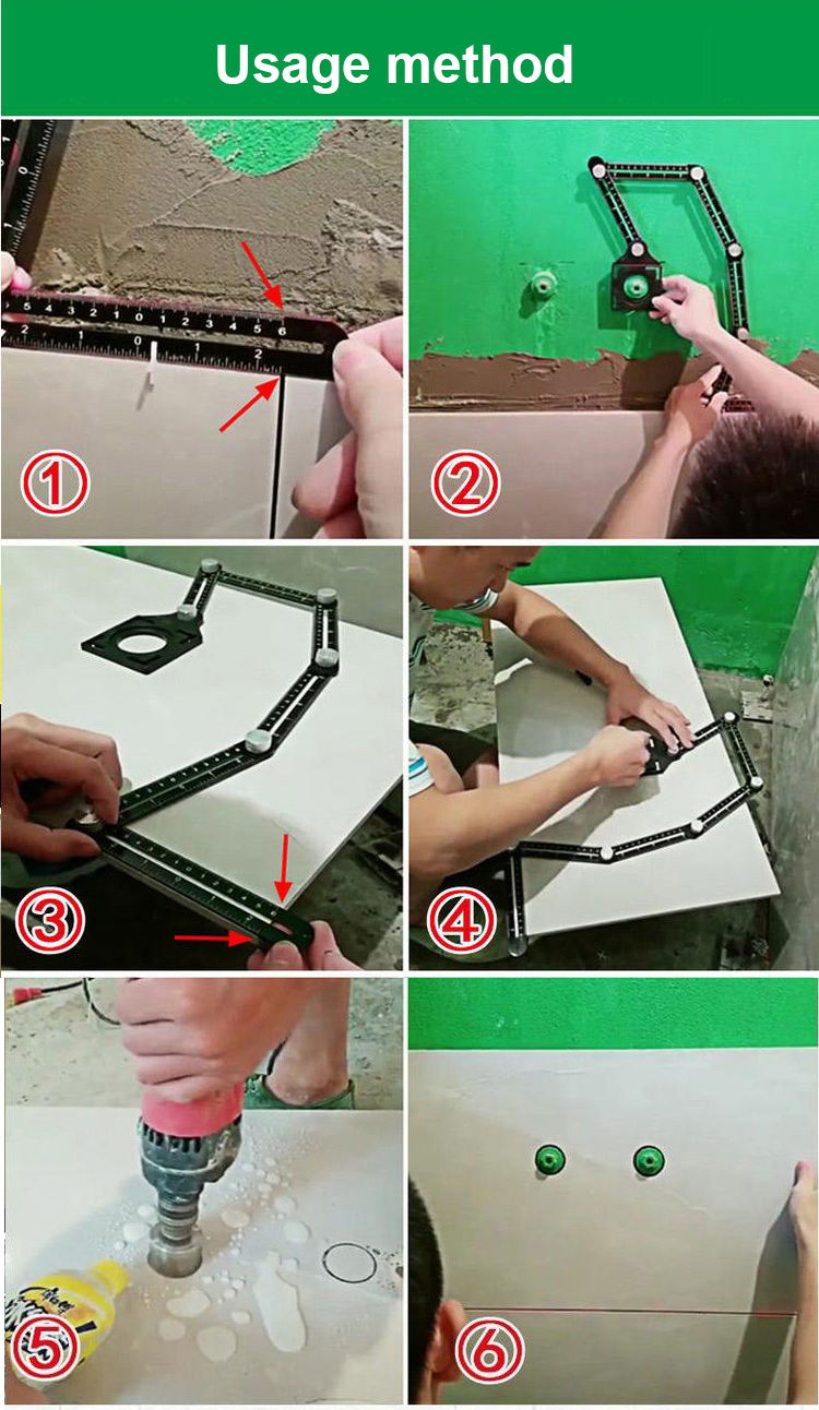 ABS or Aluminum Six-Sided Woodworking Multifunctional Drifice Positioning Ruler, Multi-Angle Measuring Template Ruler