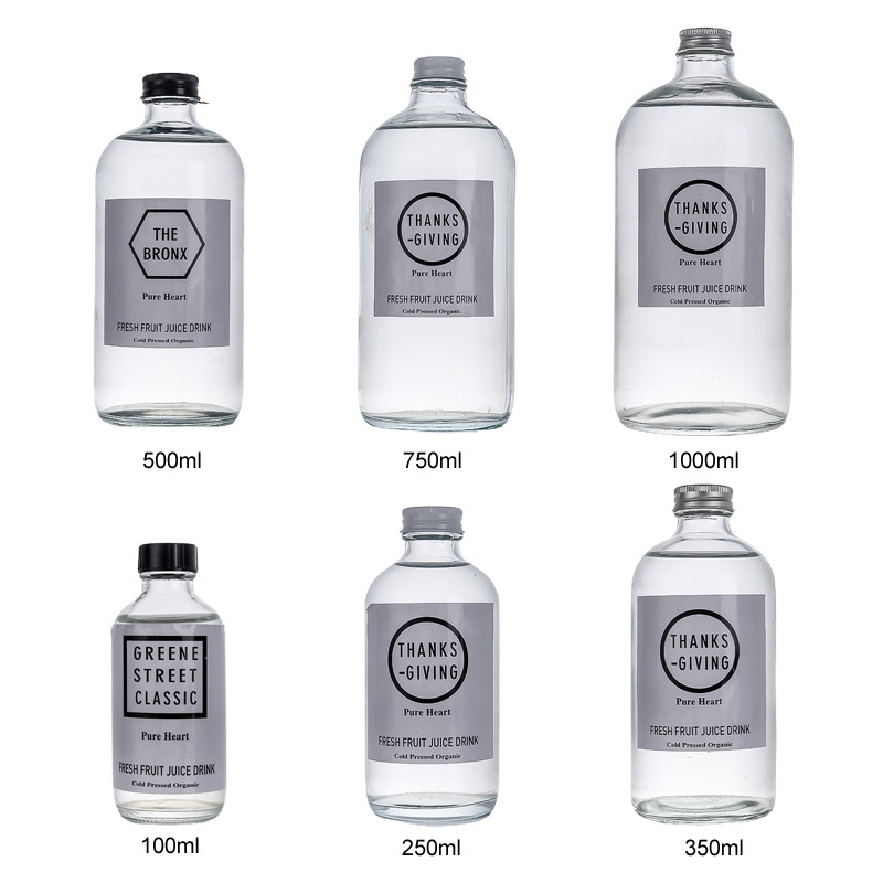 Round Glass Drink Bottles 750ml 1000ml Empty Clear Boston Glass Bottles