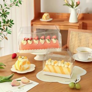 Clear Roll Cake Gable Boxes With Handle & Cake Boards, Transparent Plastic Gift
