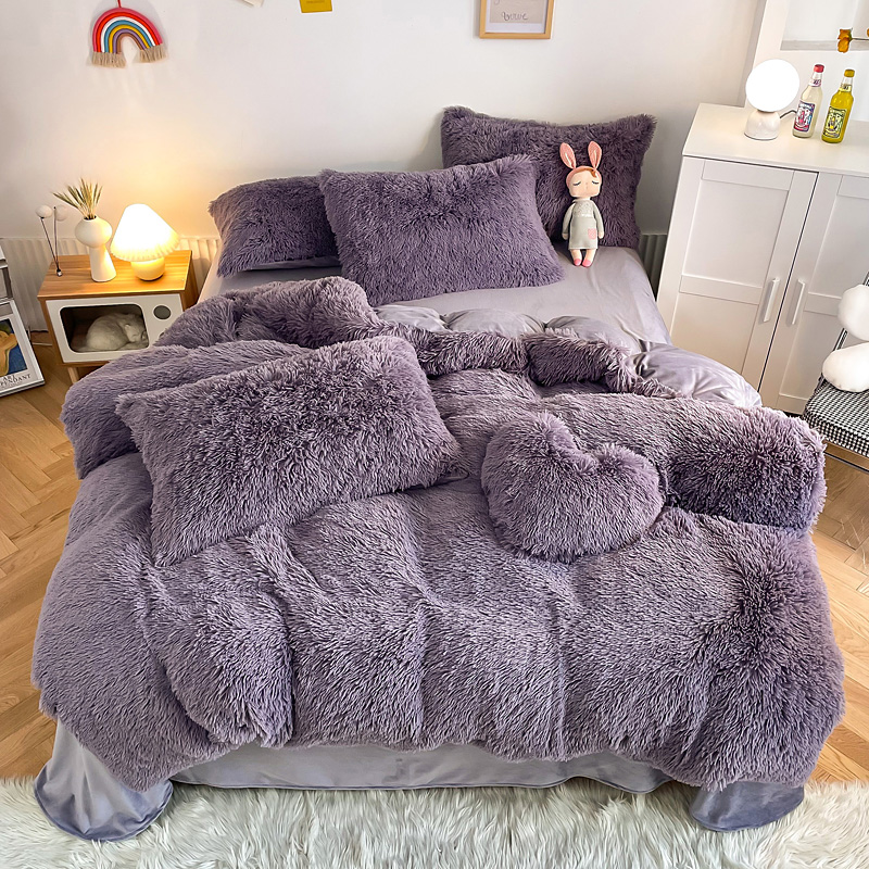 European and American Style Solid Color Thickened Warm Mink Velvet Duvet Bedding Set