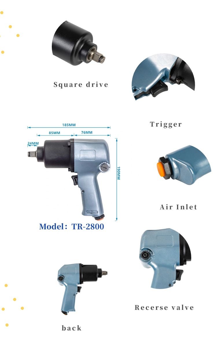 Small 1/2'' Air Impact Wrench With 7800rpm Speed M16 Bolt Capacity