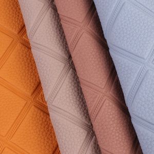Elastic Litchi Woven Checkered Pattern PVC Faux Artificial Leather Fabric