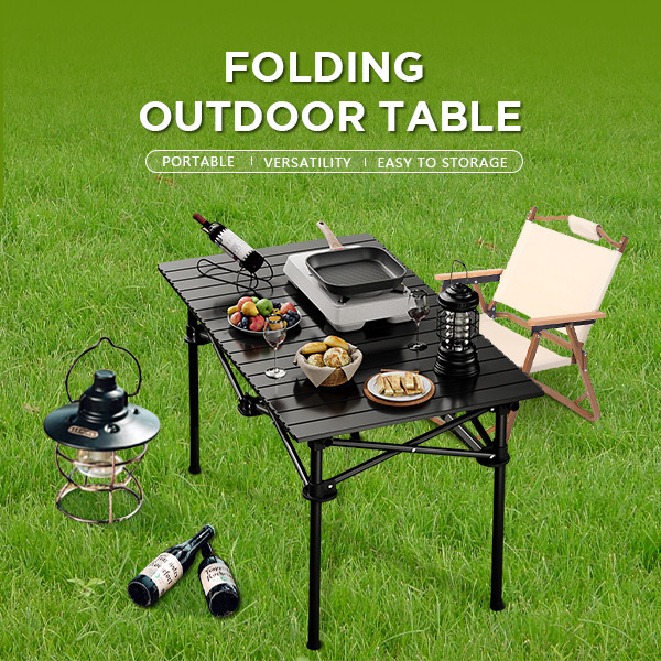 Outdoor Carbon Steel Small Aluminium Table Camping Black Compact Roll Up Aluminium Camping Table