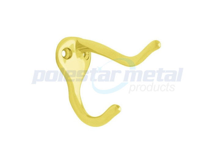 Zinc Alloy Decorative Door Hardware Polished Brass Double Prong Robe Hook 2-1/3"