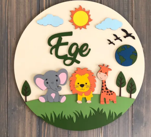 Customized Round Wooden Slices Door Wall Refrigerator Kitchen Cabinet Decorative