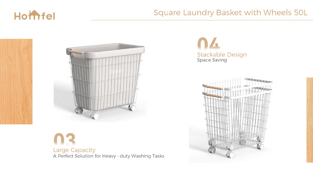 Round Iron Metal Laundry Cart With Wheels And Bamboo Handle Big Capacity