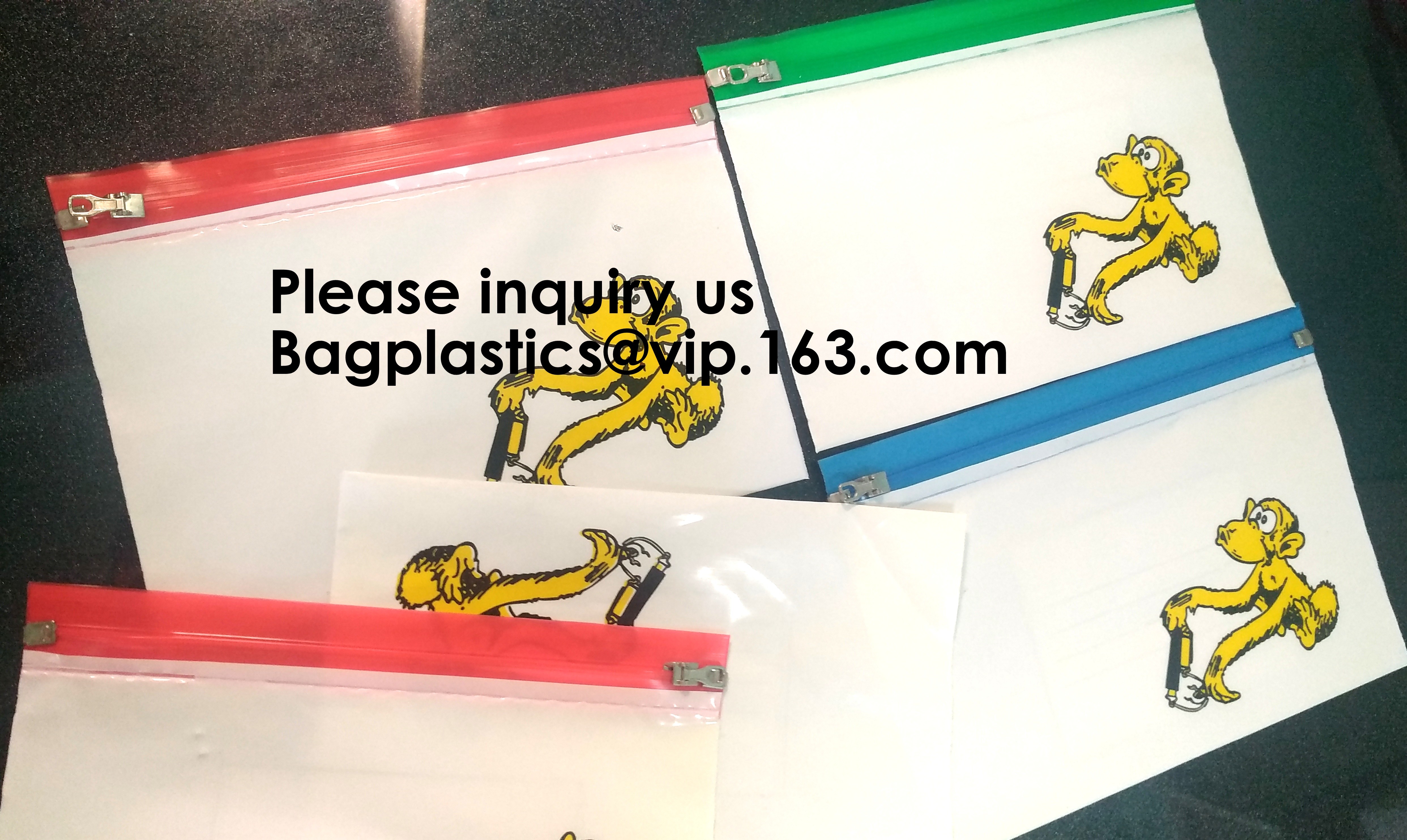 Metal Slider Office File Folder Mesh Clear PVC Zip Lock Document Bag,Folder File Wallet Zipped Lock Document Bag pack