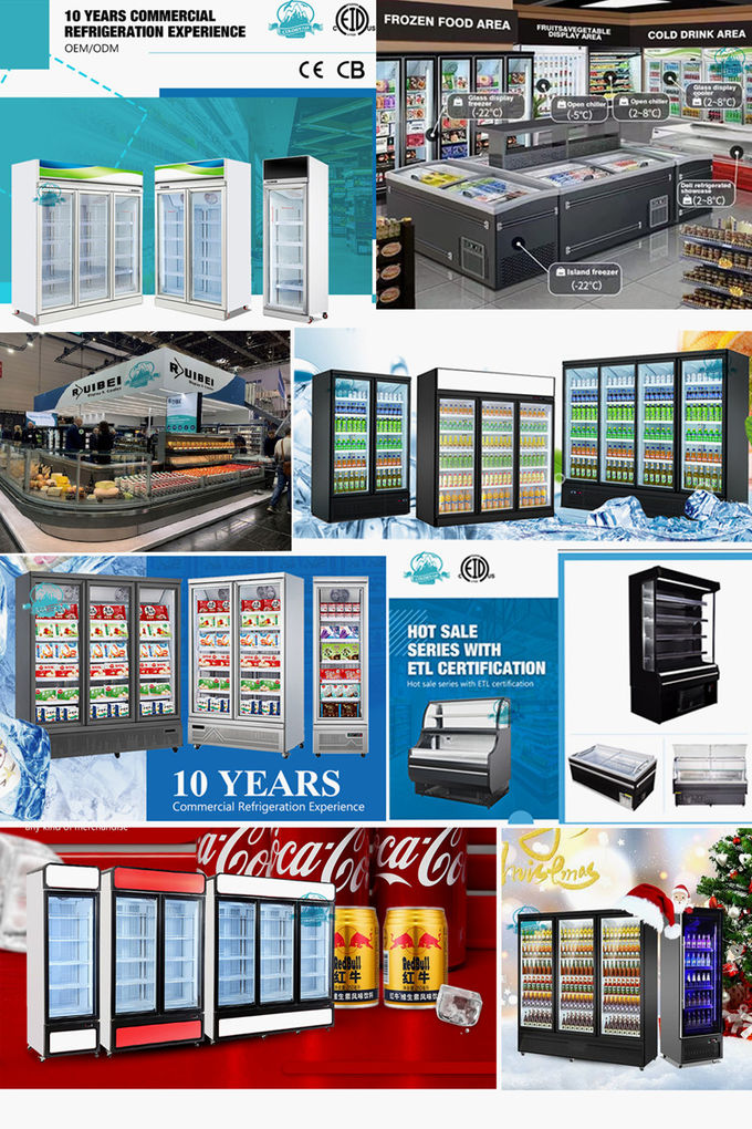Supermarket Refrigerated Showcase Commercial Glass 2 Doors Cooler