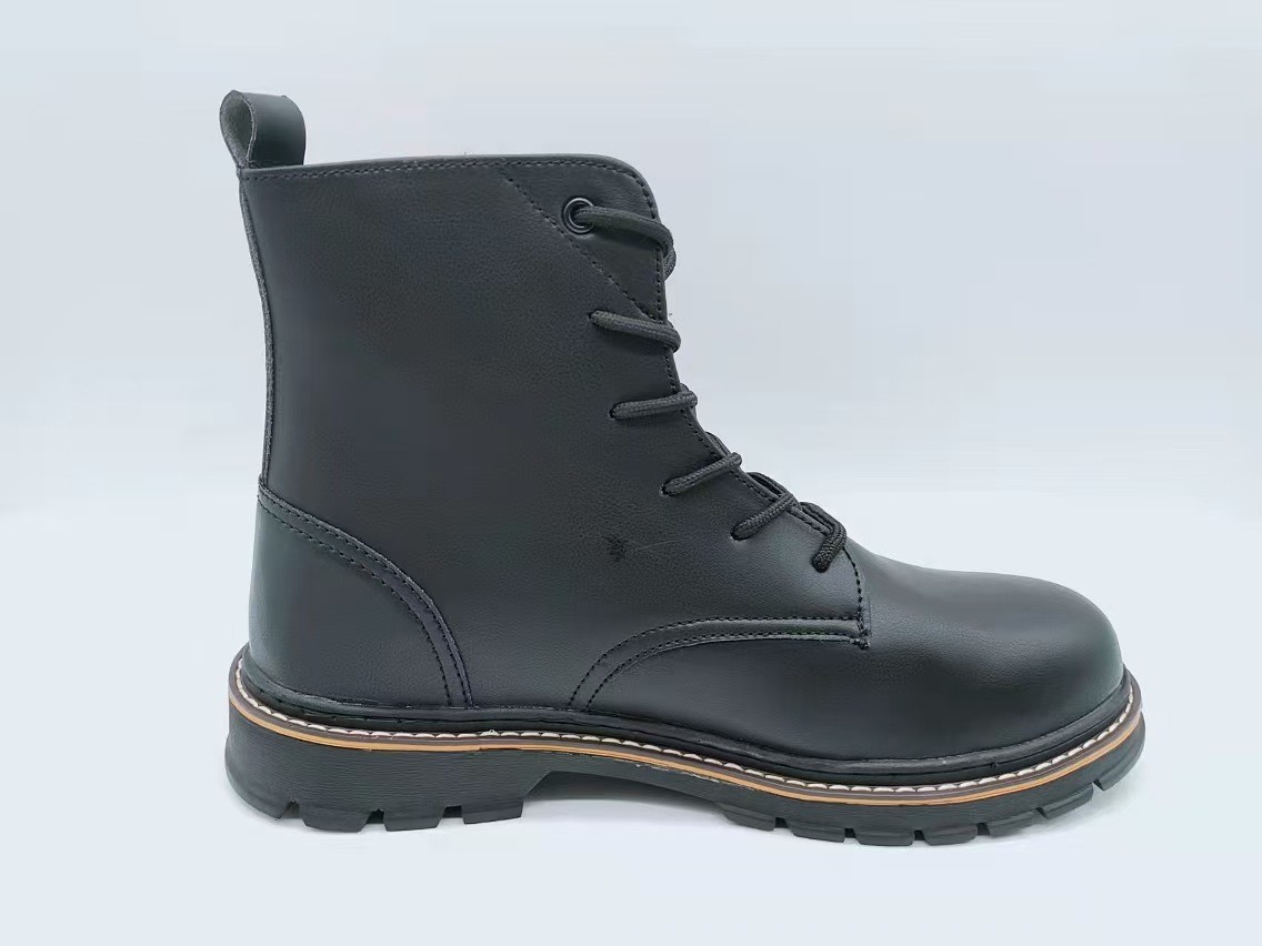 Mens High Top Work Boots Black Fashionable Leather Boots Slip Resistant