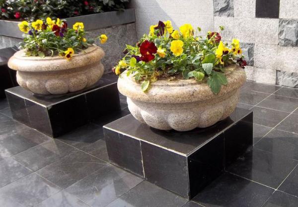 Garden Stone Flower Pot, Stone Carved Planter, Marble Granite Flower Pot (YKFP