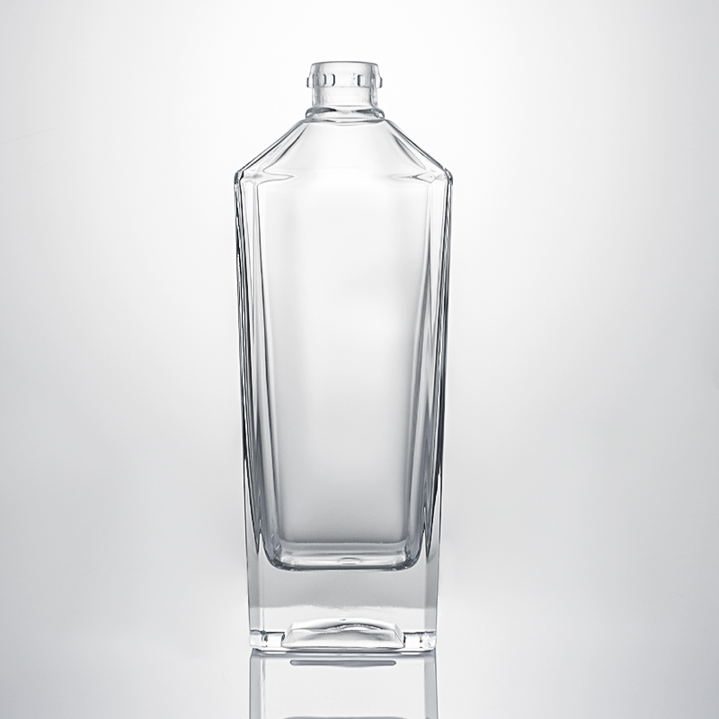 Clear Glass Liquor Bottle with Embossed Body and Cork Stopper