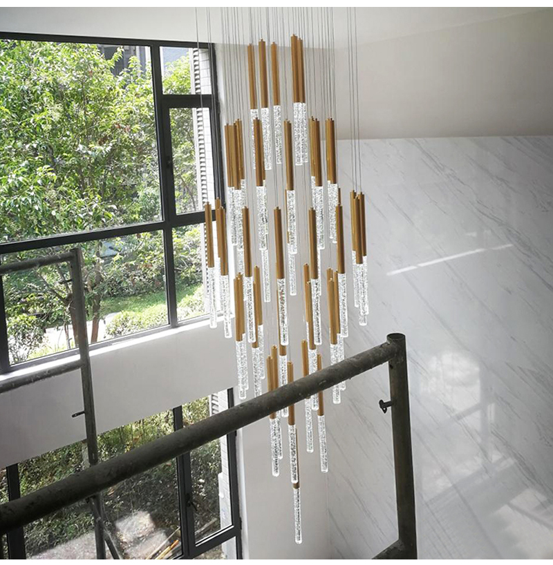 Modern Led Crystal Chandelier For Staircase Lobby Mall Villa Gold loft hanging lamp(WH-NC-84)