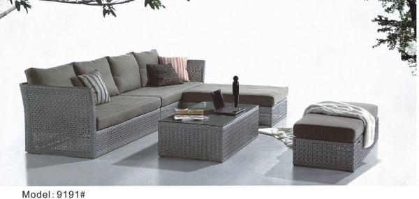5 piece -L shape rattan wicker Living room chaise chair sofa set ottoman coffee