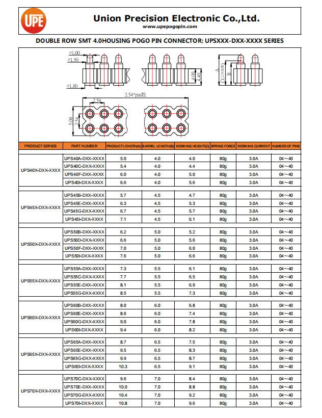 Brass Pogo Pin Connector 4Pin Spring Loaded Connectors Double Row