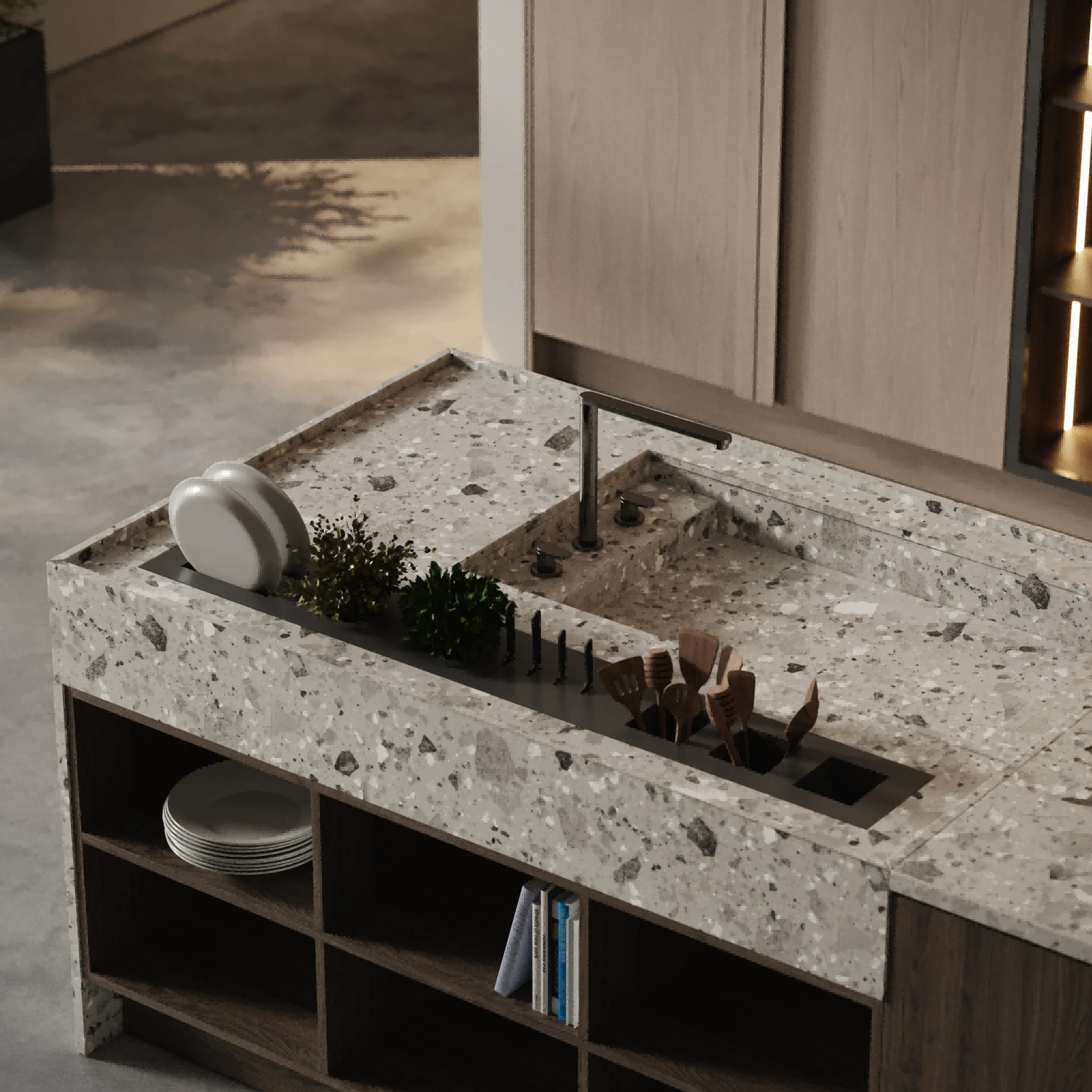 Custom Modern Design Villa Modern Kitchen Cupboard Melamine Kitchen Cabinets With Island
