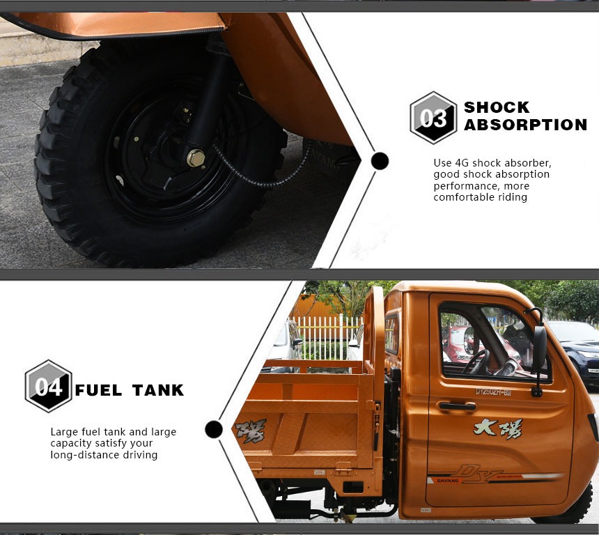 Front Drum Rear Drum Brake System Tricycle Motorized Motor Tricycle with Closed Cabin