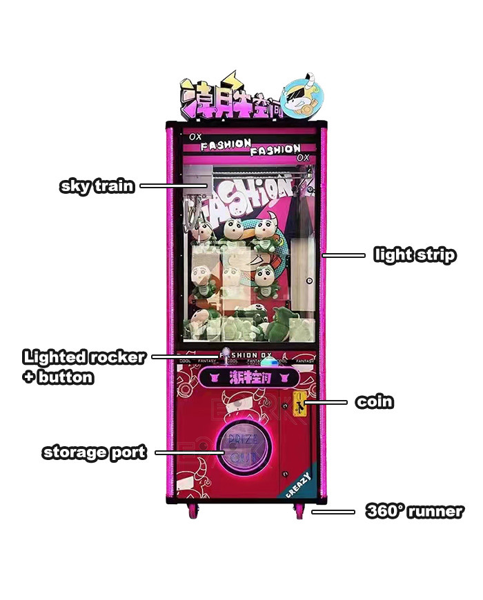 Coin Pusher Prize Vending Game Machine Candy Crane Toy Pink Color Claw Machine