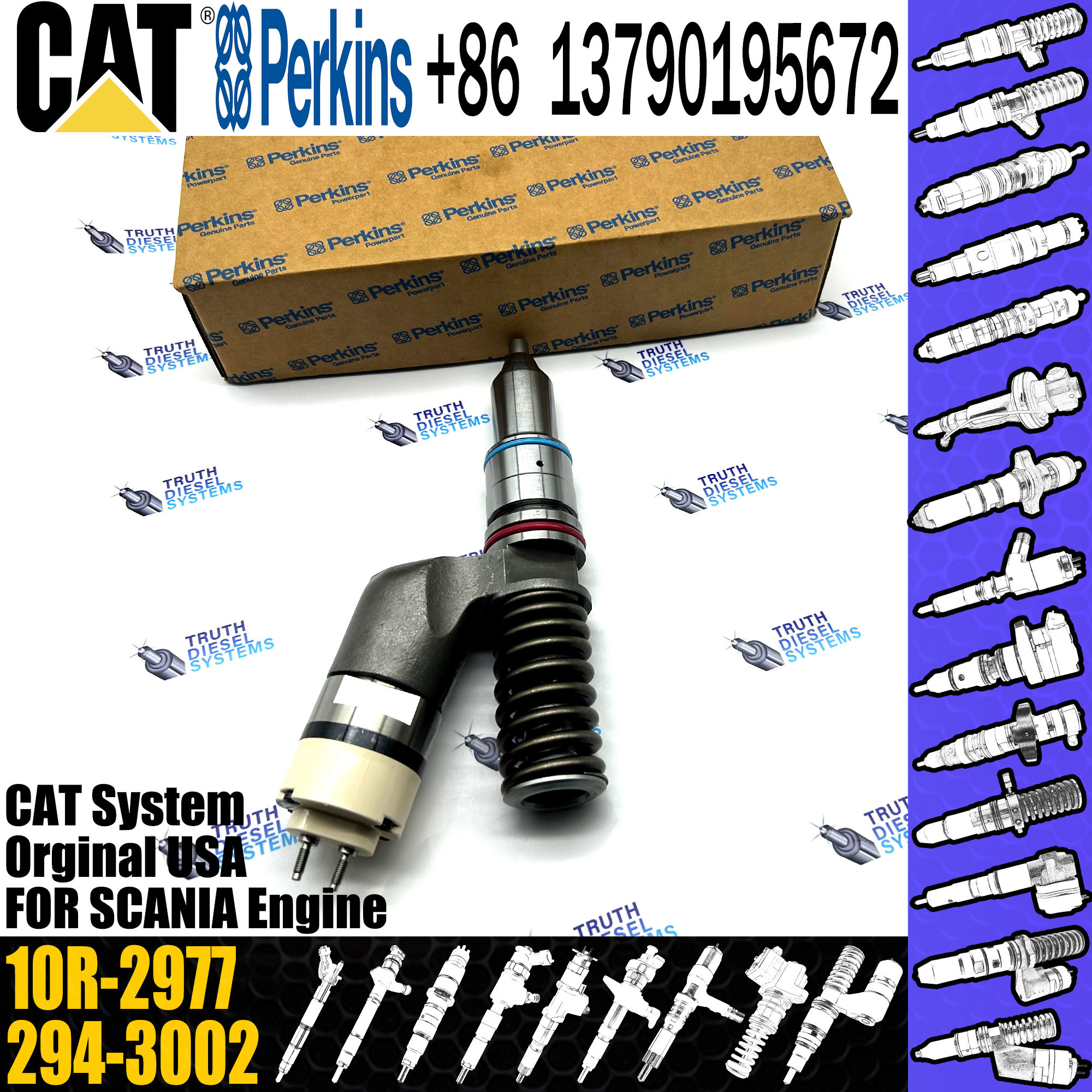 Common Rail Diesel fuel Injector 10R2977 10R-2977 2490708 249-0708 for caterpillar cat c13