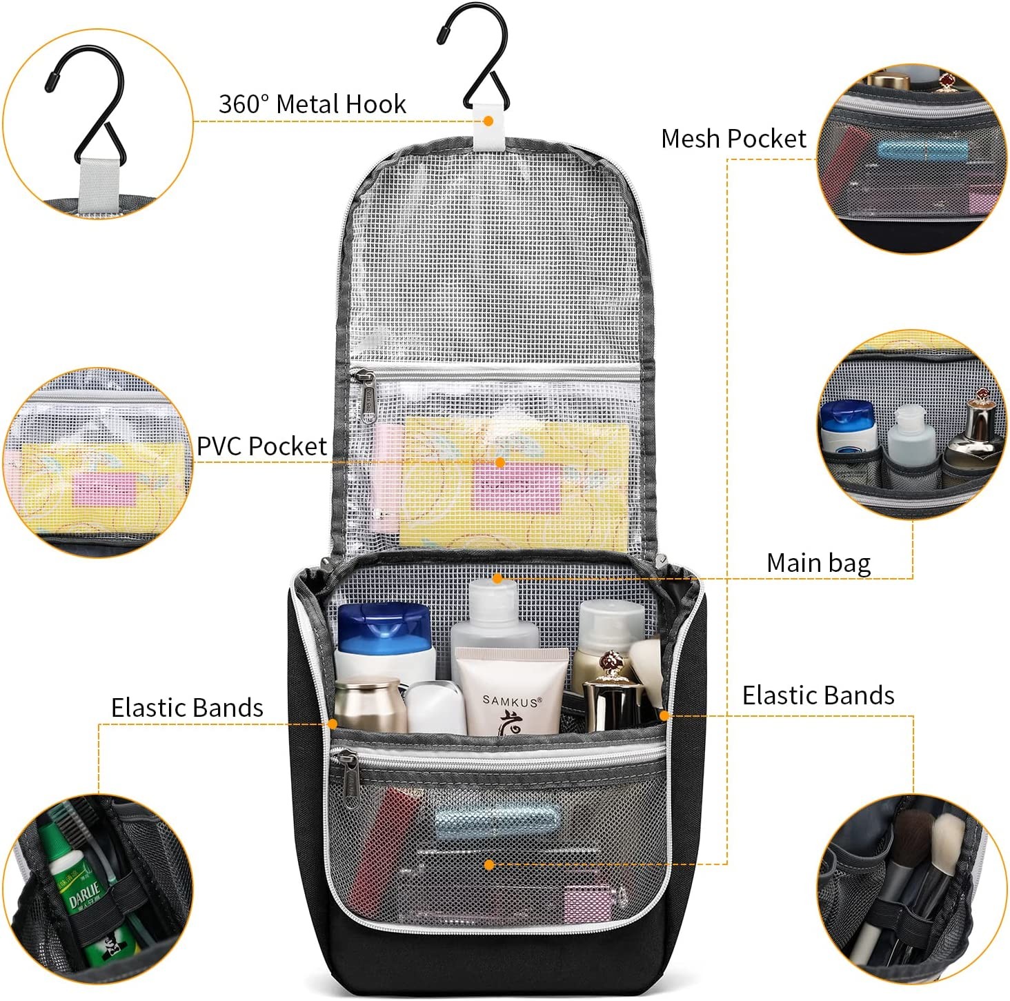 Storage Toiletry Travel Bag Shockproof Protective For Women With Hanging Hook
