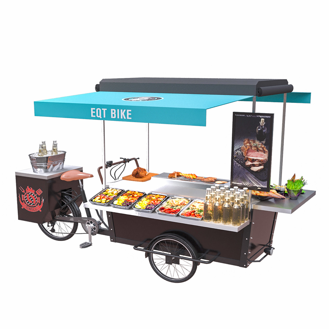 Box Structure Outdoor 48V Street Tricycle Hot Dog Cart