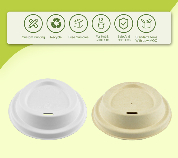 Refrigerator Safe Biodegradable 80mm 90mm Bagasse Coffee Cups And Lids