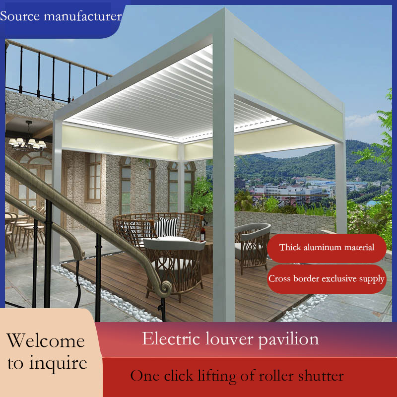 Outdoor Garden Villa Courtyard Pavilion with Louver Turning Aluminum Alloy Veneer Roof Pergola