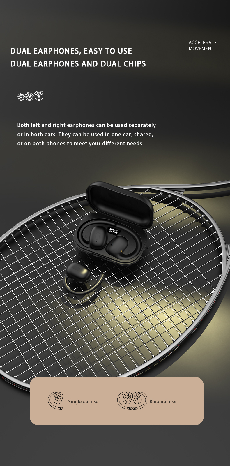 Wireless Stereo Headphones OWS Gaming 5.3 for Mobile Phones Low-Latency Noise Cancelling