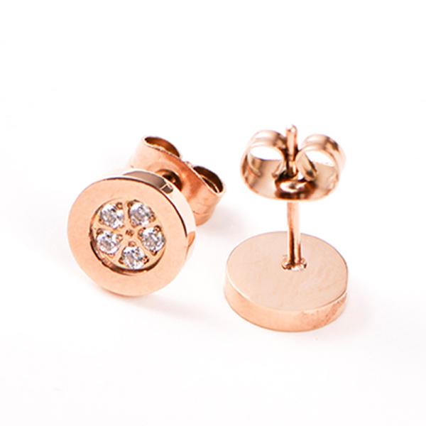 High Quality Rose Gold Plated Round Shape CZ Stud Earring Body Piercing Jewelry