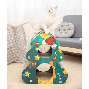 Christmas Tree Cat Scratch Board, Double-Layer Cat Litter, Triangular, Vertical