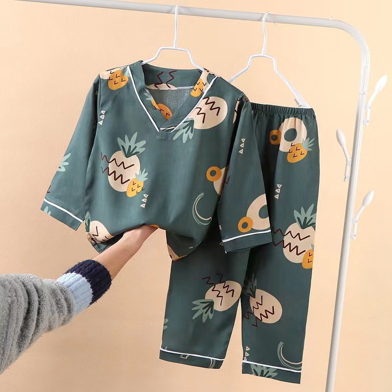 Children's Summer Thin Cotton Homewear Silk Print 145-155cm