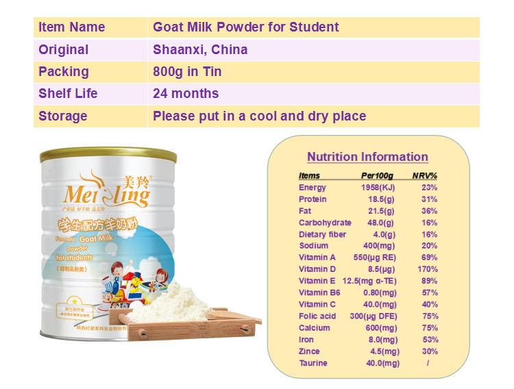 Food Grade 800g Formulated Students Goat Milk Powder