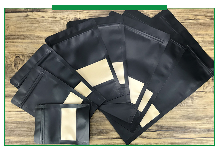 Custom Logo Black Plastic Polybag Food Package with Window Gravure Printing Size Optional