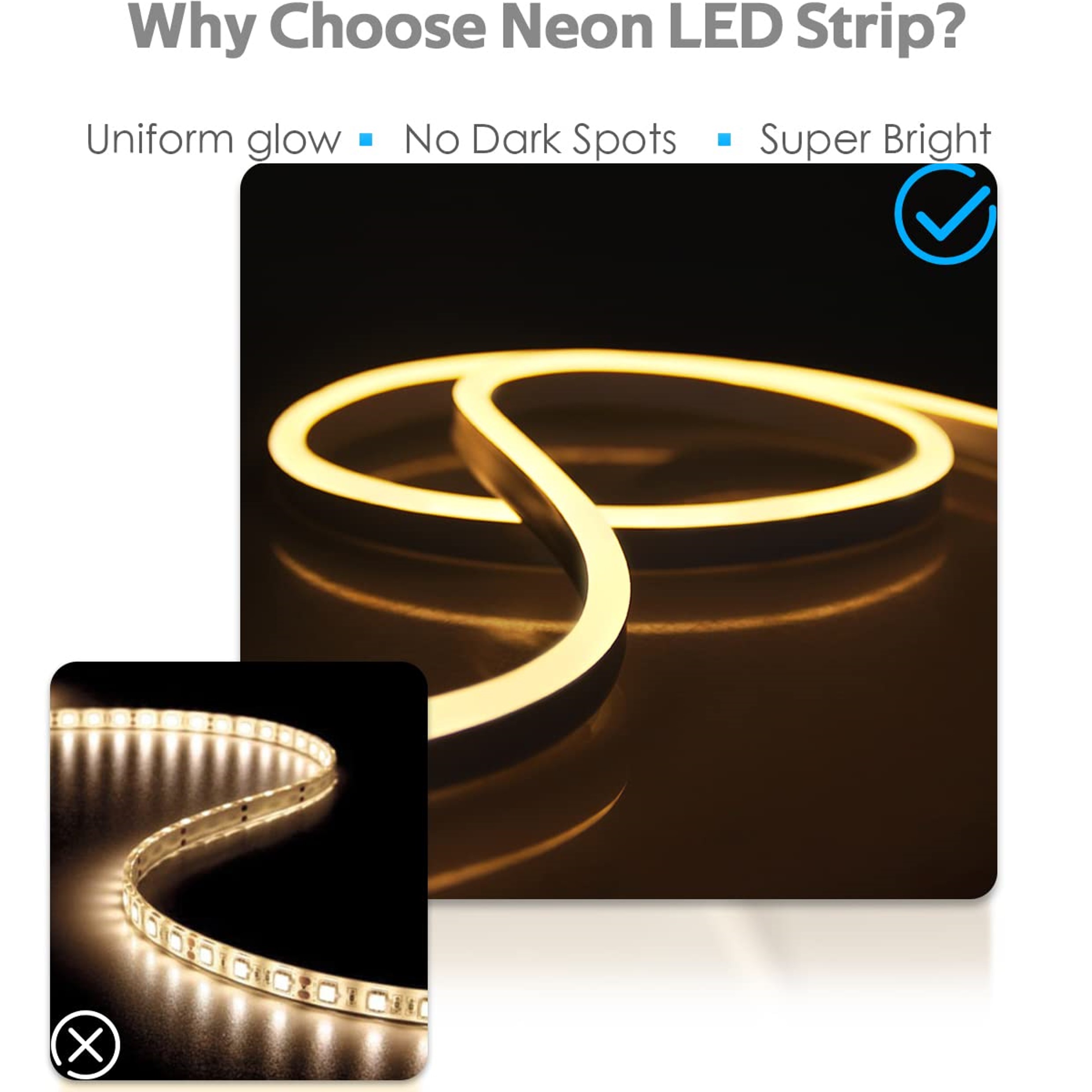 120LEDs Neon Rope Lights Dimmable 110V 220V Cuttable Remote Control Strip Light