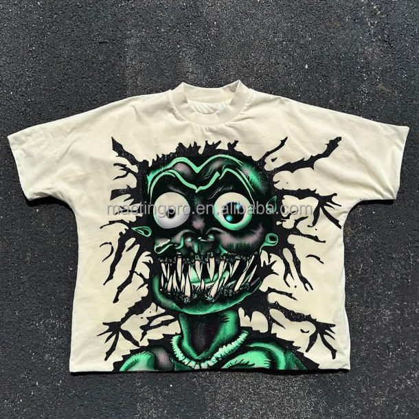 Knitted Cotton Custom Men's T-Shirt with Distressed DTG Print and Boxed Crop Design