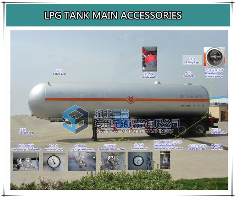 58500 liters tri-axle LPG tank trailer 24.5MT , LPG gas tanker semi trailer