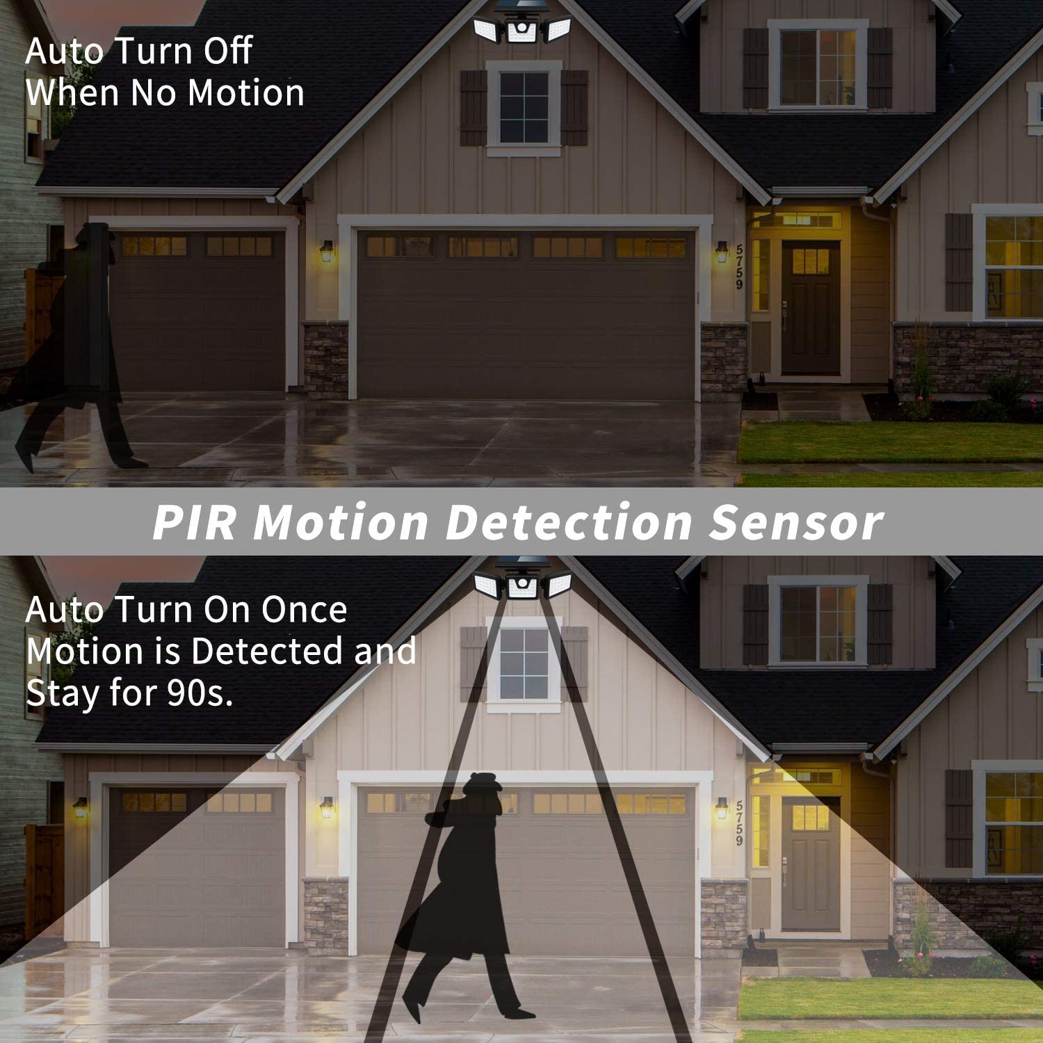 72LED IP65 3 Head Solar Security Light With Motion Sensor 360 Degree