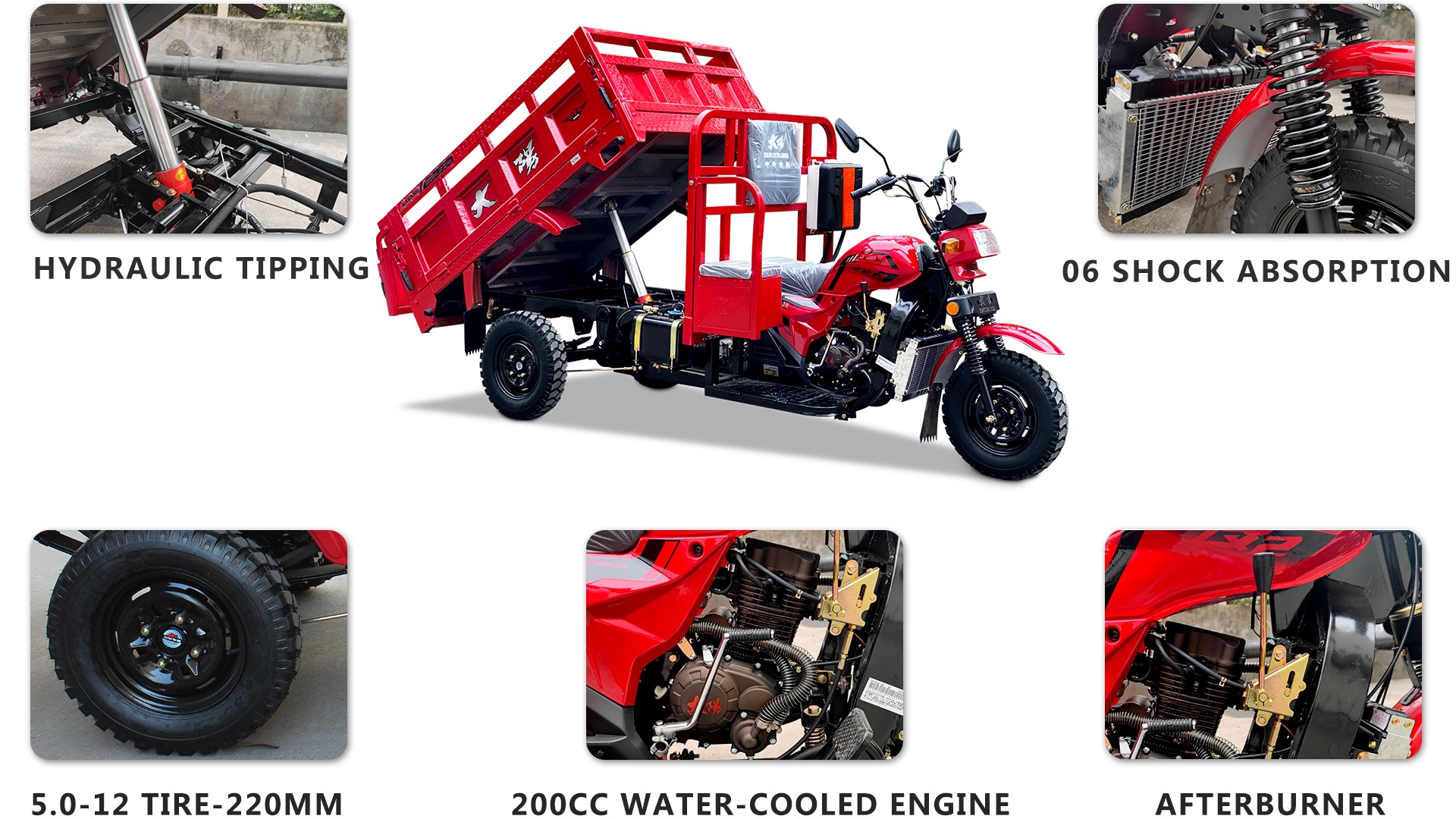 Heavy Ghana Gas 1000kg Cargo Tricycle with 5.0-12 Tire Size and 2*1.4m Cargo Box Size