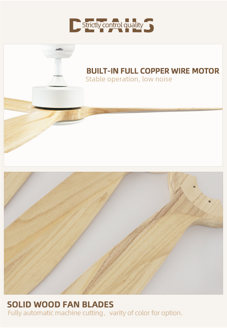 Modern Style 1stshine Ceiling Fan with Remote Control and Natural Wind Solid Wood Blades