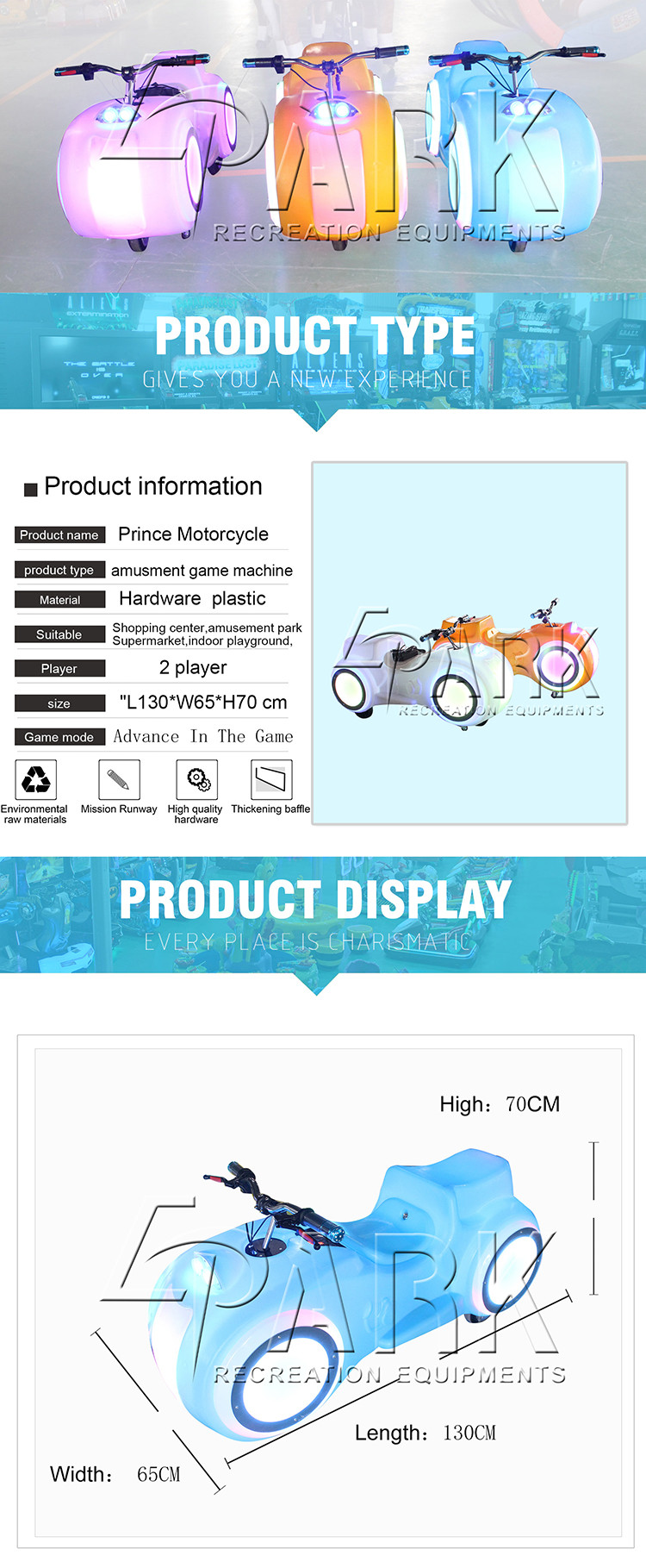 Children Motor Battery Music Coin Operated Motorcycle Ride With Fiberglass Material