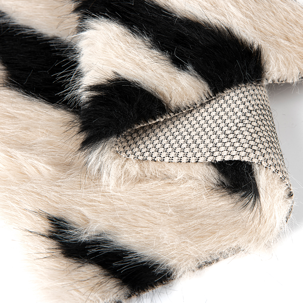 Long Pile Faux Fur Fabric for Winter Season Strip Printed Design 150D Yarn Count