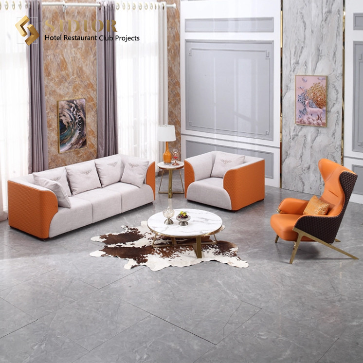 Modern Three Seater Fabric Sofa European Style Sectional Sofas 235cm