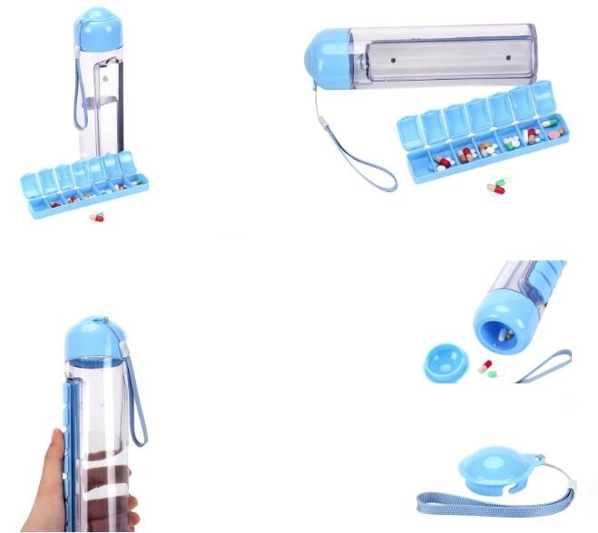 Portable Creative style foldable travel plastic cup with pill case, Random color creative travel cup with pill case for