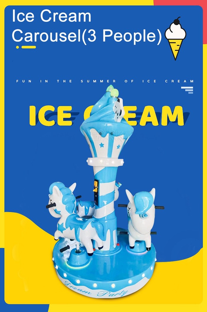 200W Kiddy Ride Machine Ice Cream Carousel Playground Equipment For Three People