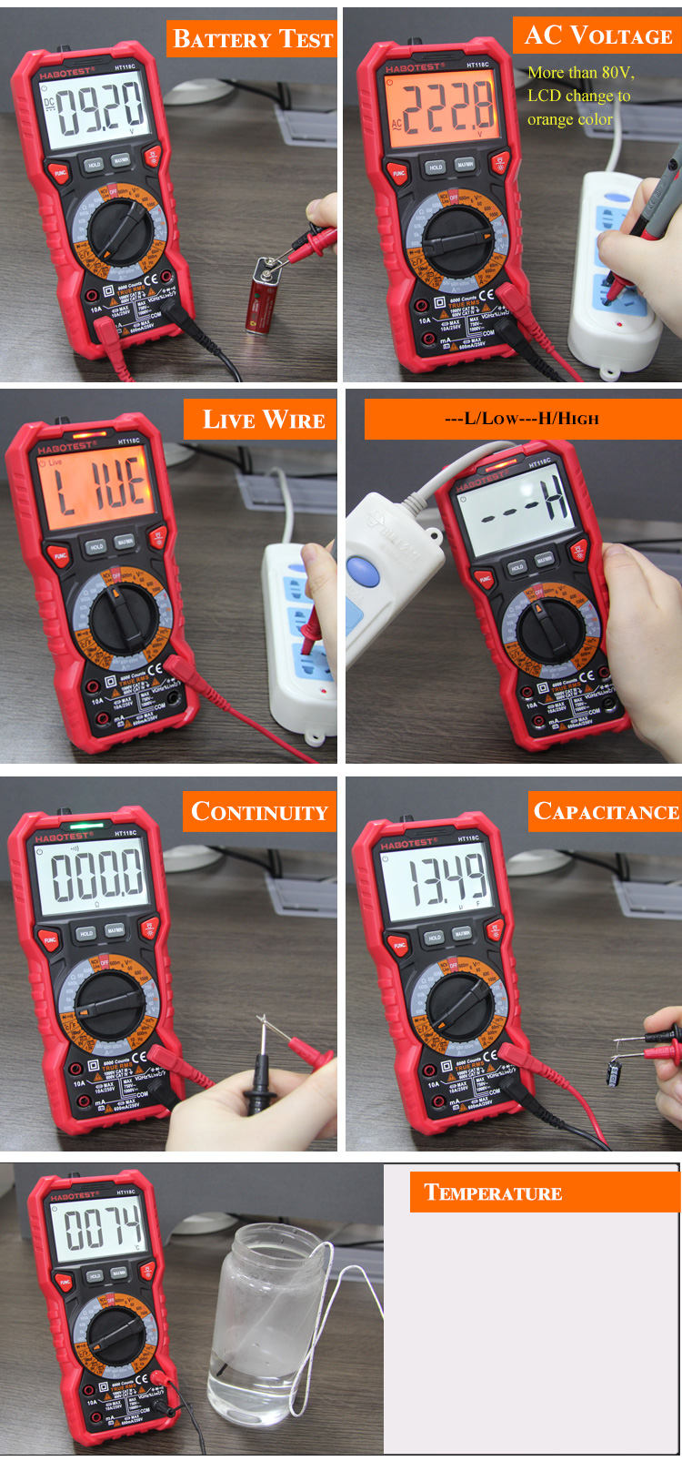Digital Voltmeter Ammeter Ohmmeter Multimeter Digital Volt AC DC Tester Meter with Capacitance Frequency Temperature Tes